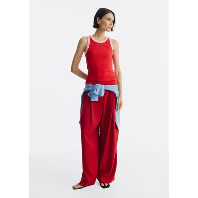 Calça Feminina Wide Leg Em Alfaiataria Cintura Alta - Vermelho
