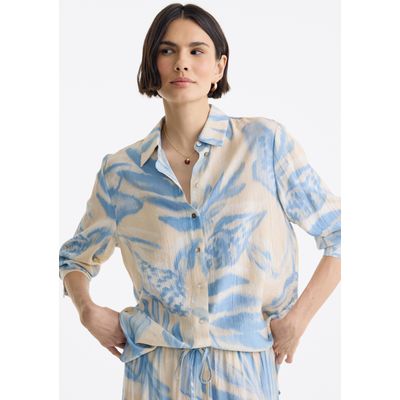 Camisa Feminina Manga Longa Estampada Em Viscose Crinkle - Off white