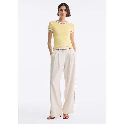 Calça Feminina Reta Em Alfaiataria Com Linho - Off white