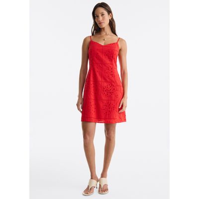 Vestido Curto Em Laise De Concha - Vermelho