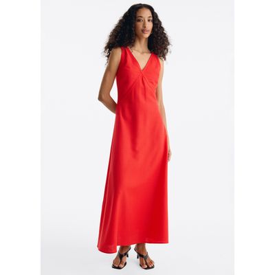 Vestido Midi Evasê Com Recortes - Vermelho