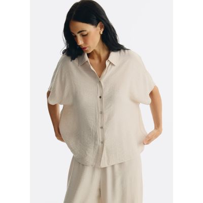 Camisa Feminina Manga Curta Em Crinckle - Off white