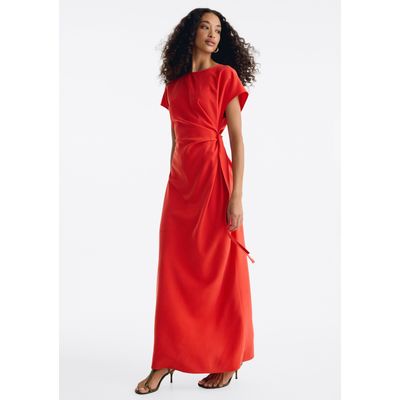 Vestido Midi Em Peach Touch Com Amarração - Vermelho
